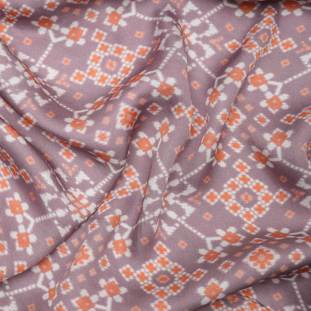 Grey-Orange Color Digital Printed Patola Pattern Bemberg Modal Satin Fabric