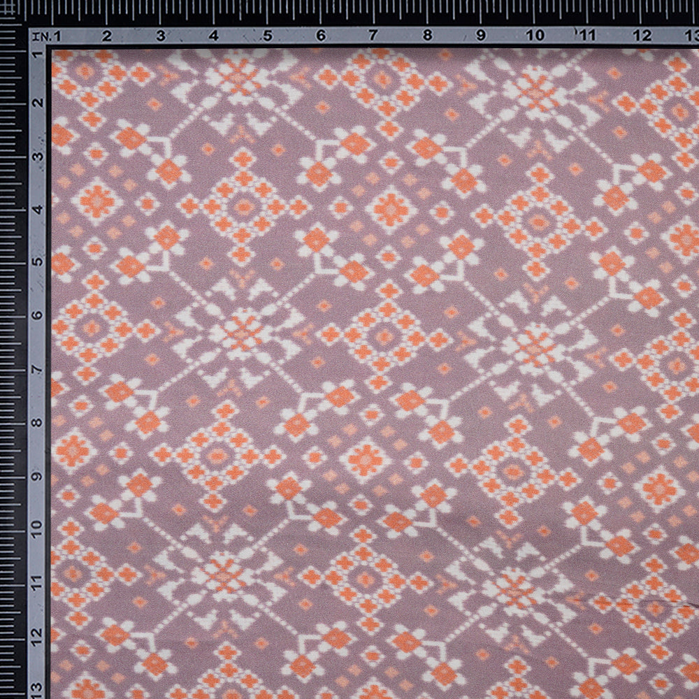 Grey-Orange Color Digital Printed Patola Pattern Bemberg Modal Satin Fabric