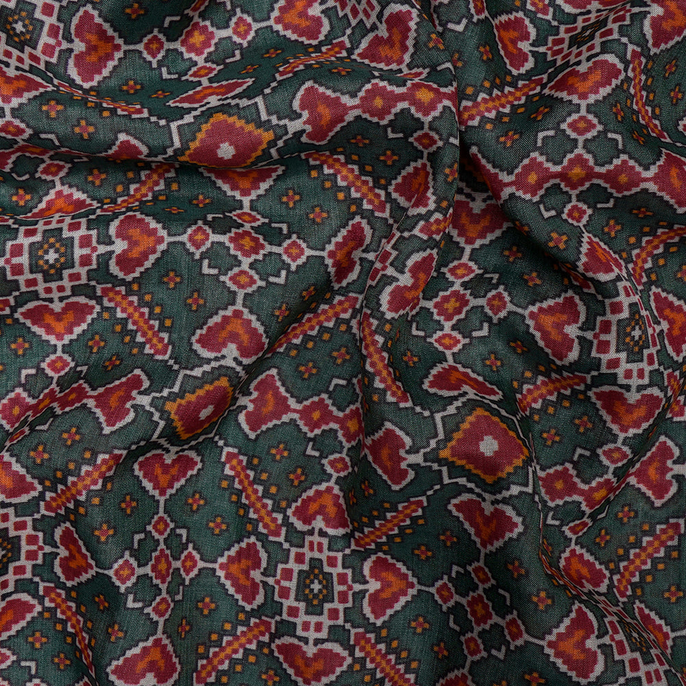 Green Color Digital Printed Patola Pattern Tussar Chanderi Fabric