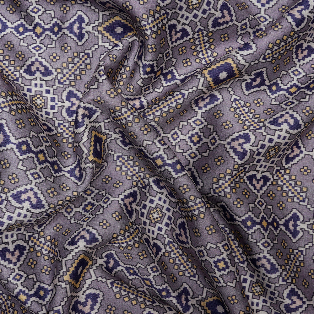 Lavender Mist Color Digital Printed Pure Chanderi Fabric