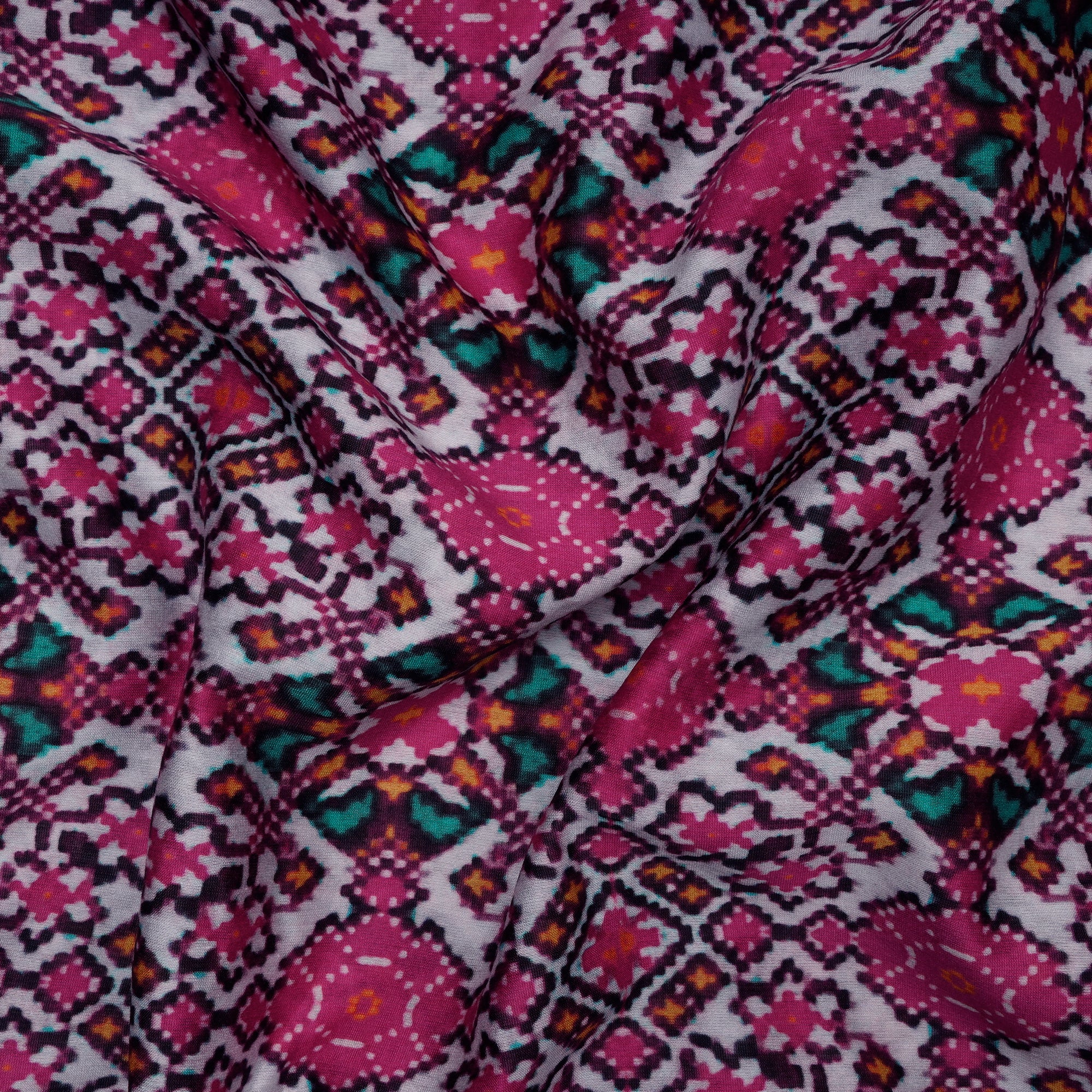 Dark Pink Color Digital Printed Pure Chanderi Fabric