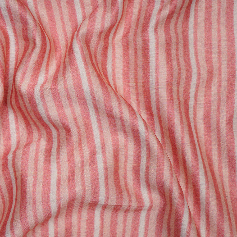 Pink Color Striped Pattern Digital Printed Pure Chanderi Fabric