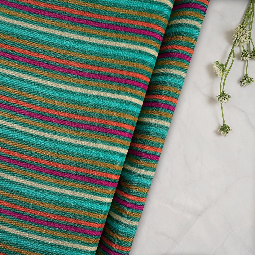 Multi Color Digital Printed Striped Pattern Viscose Muslin Fabric