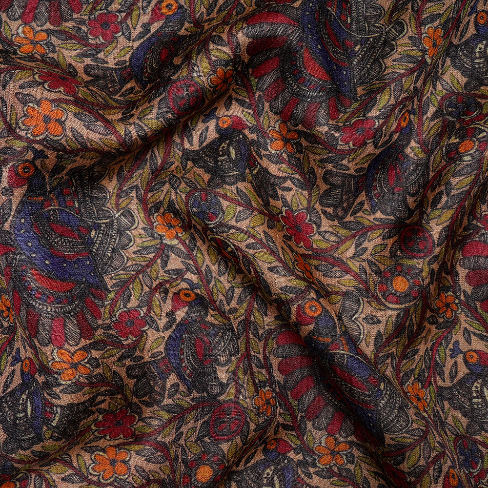 Multi Color Digital Printed Madhubani Pattern Tussar Silk Fabric