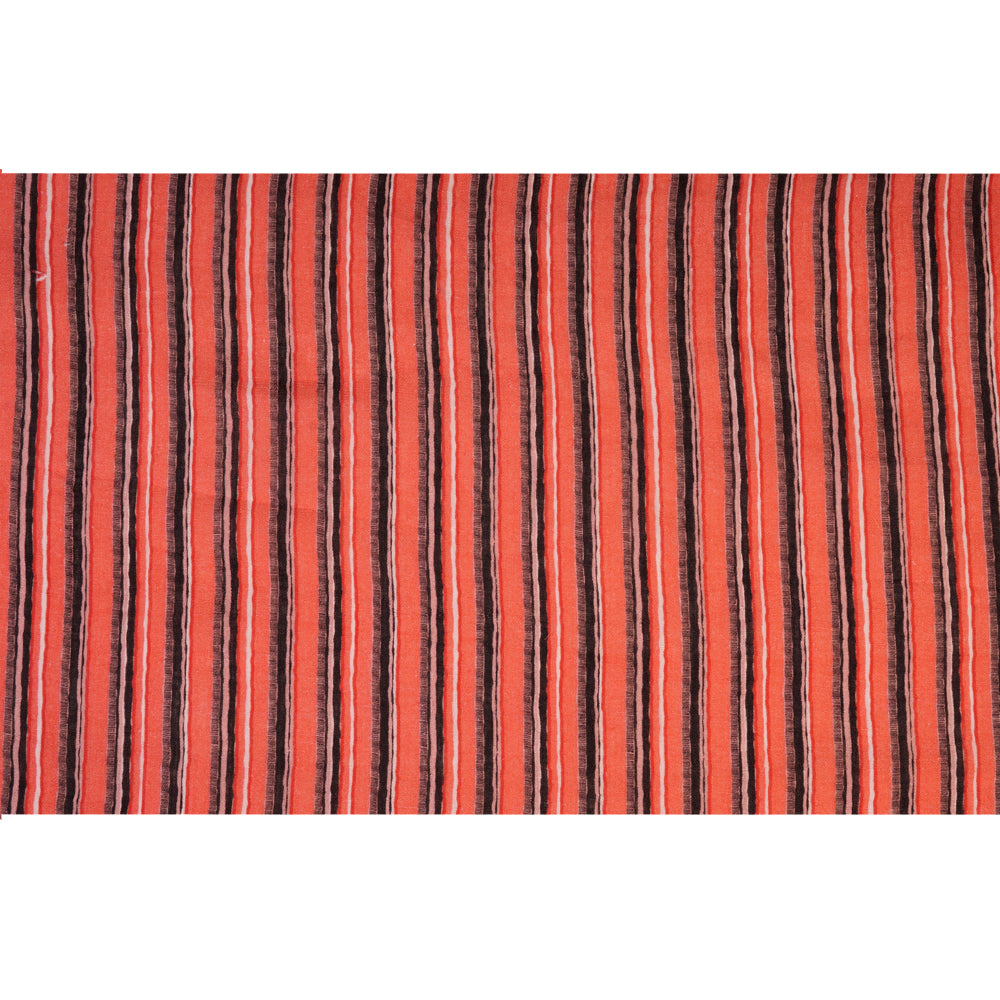 Salmon-Black Color Digital Printed Striped Pattern Premium Linen Fabric