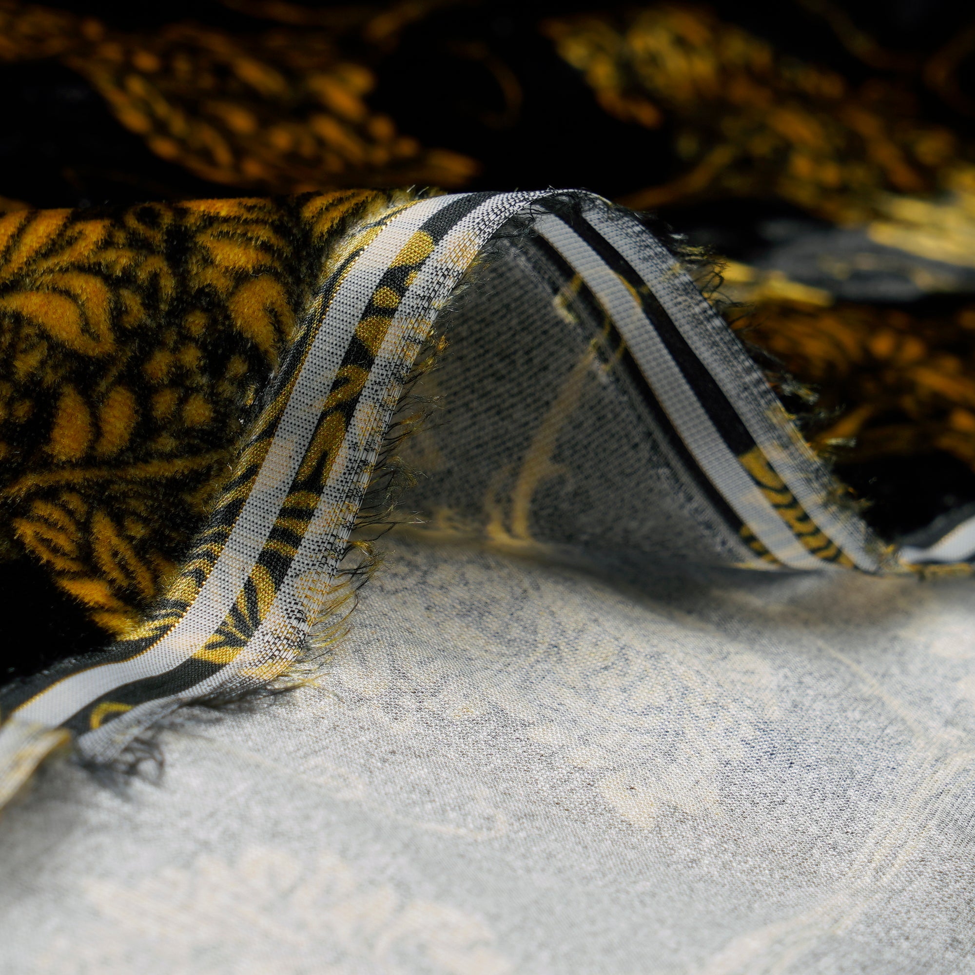 Black-Yellow Floral Pattern Digital Printed Silk Velvet Fabric