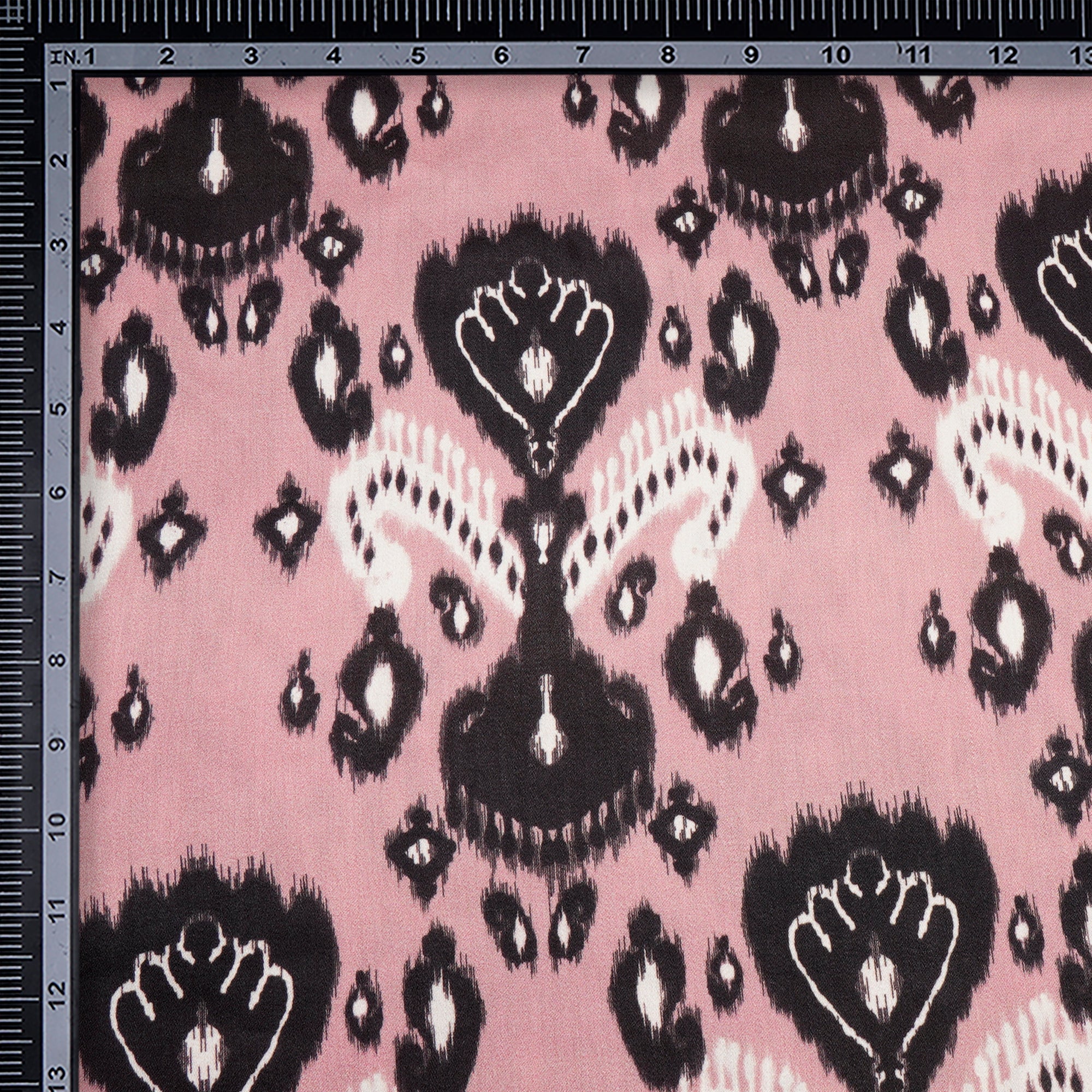 Blush Peach Ikat Pattern Digital Printed Maple Silk Fabric