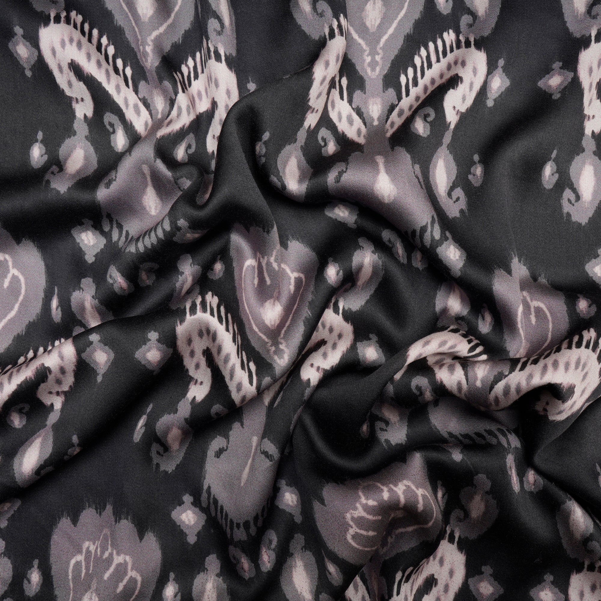 Black Ikat Pattern Digital Pattern Maple Silk Fabric