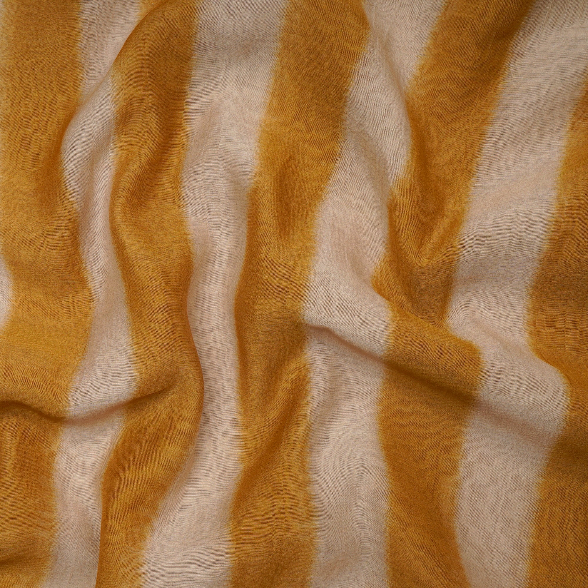 Beige Mustard Ikat Stripe Pattern Digital Printed Fine Pure Chanderi Fabric