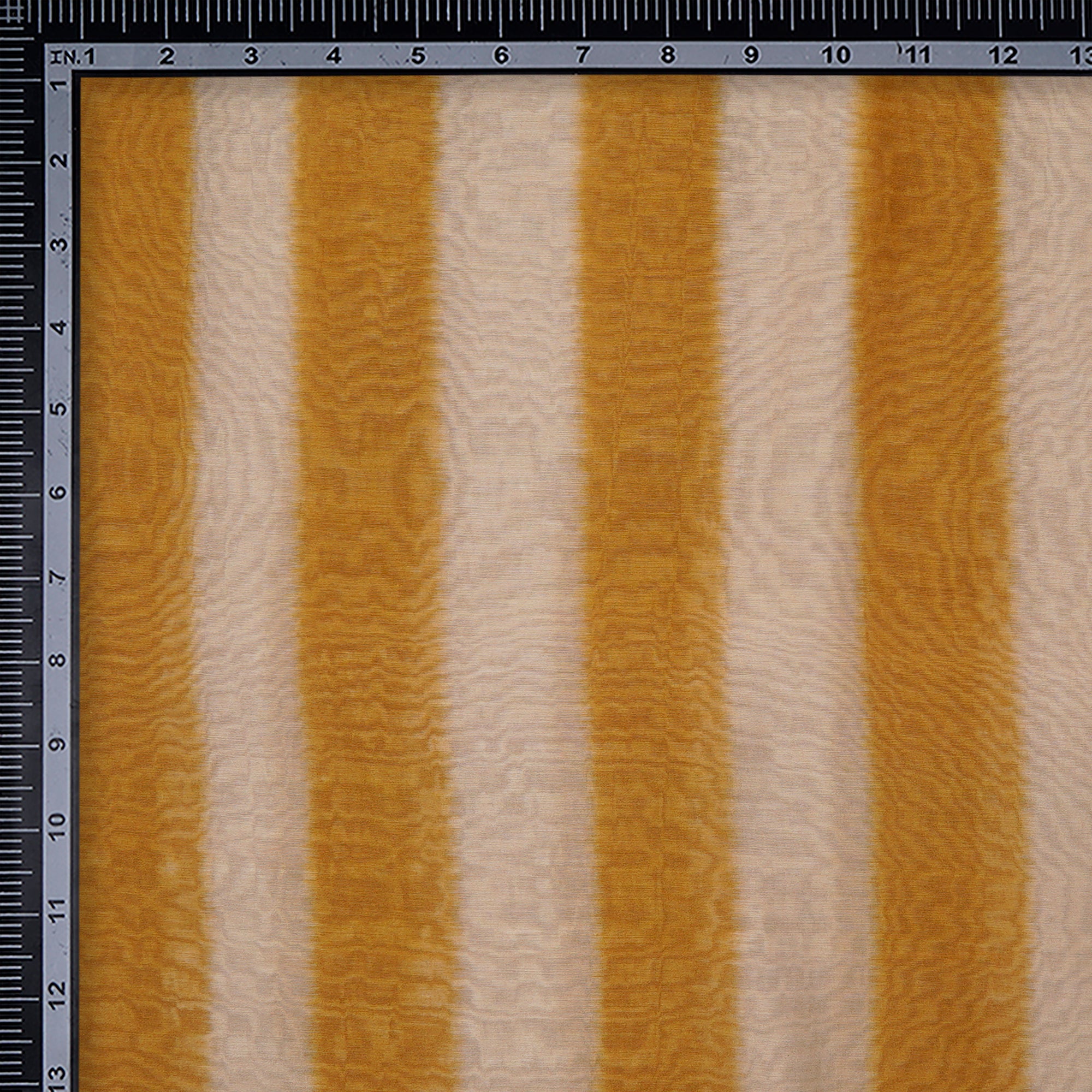 Beige Mustard Ikat Stripe Pattern Digital Printed Fine Pure Chanderi Fabric