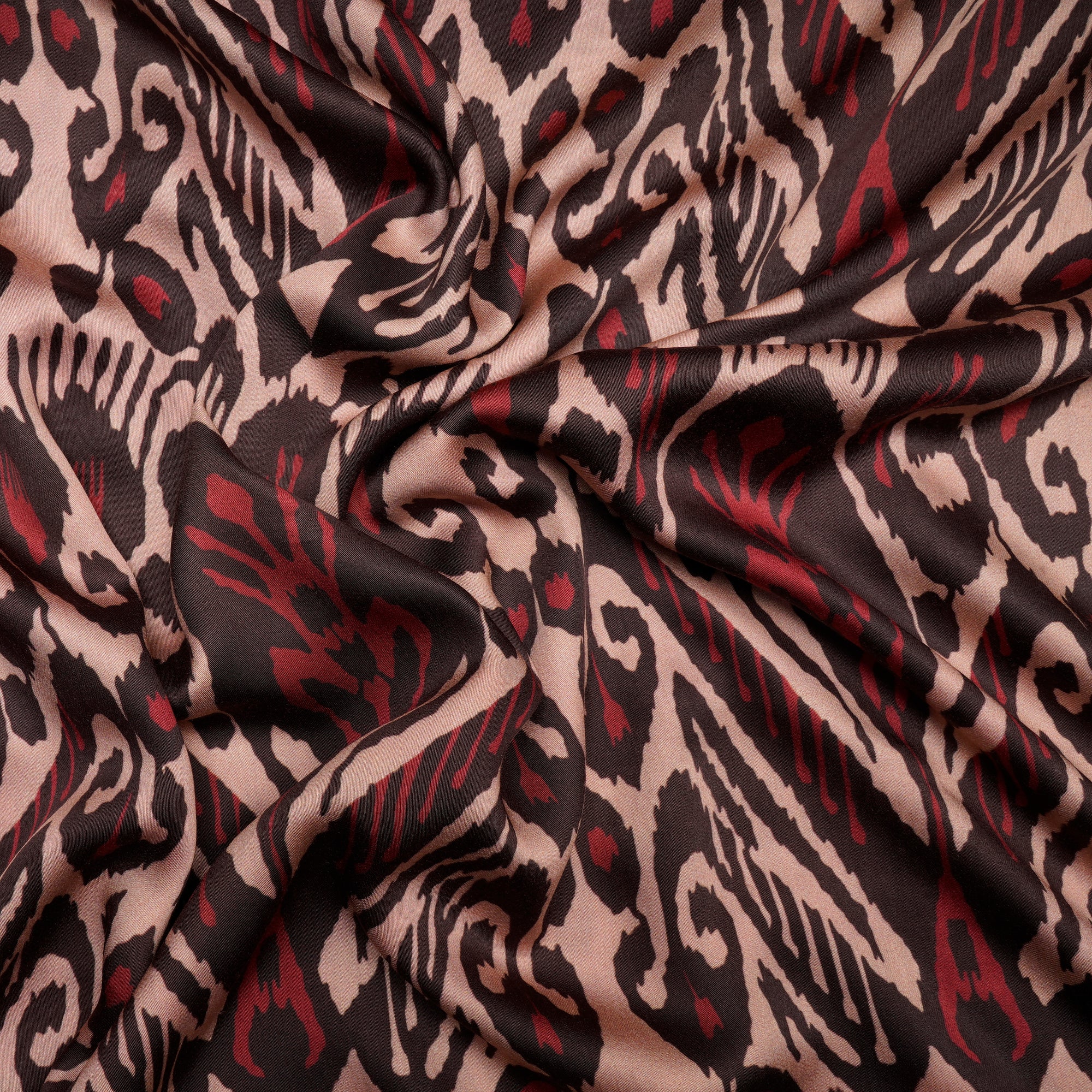 Beige-Red Ikat Pattern Digital Pattern Maple Silk Fabric