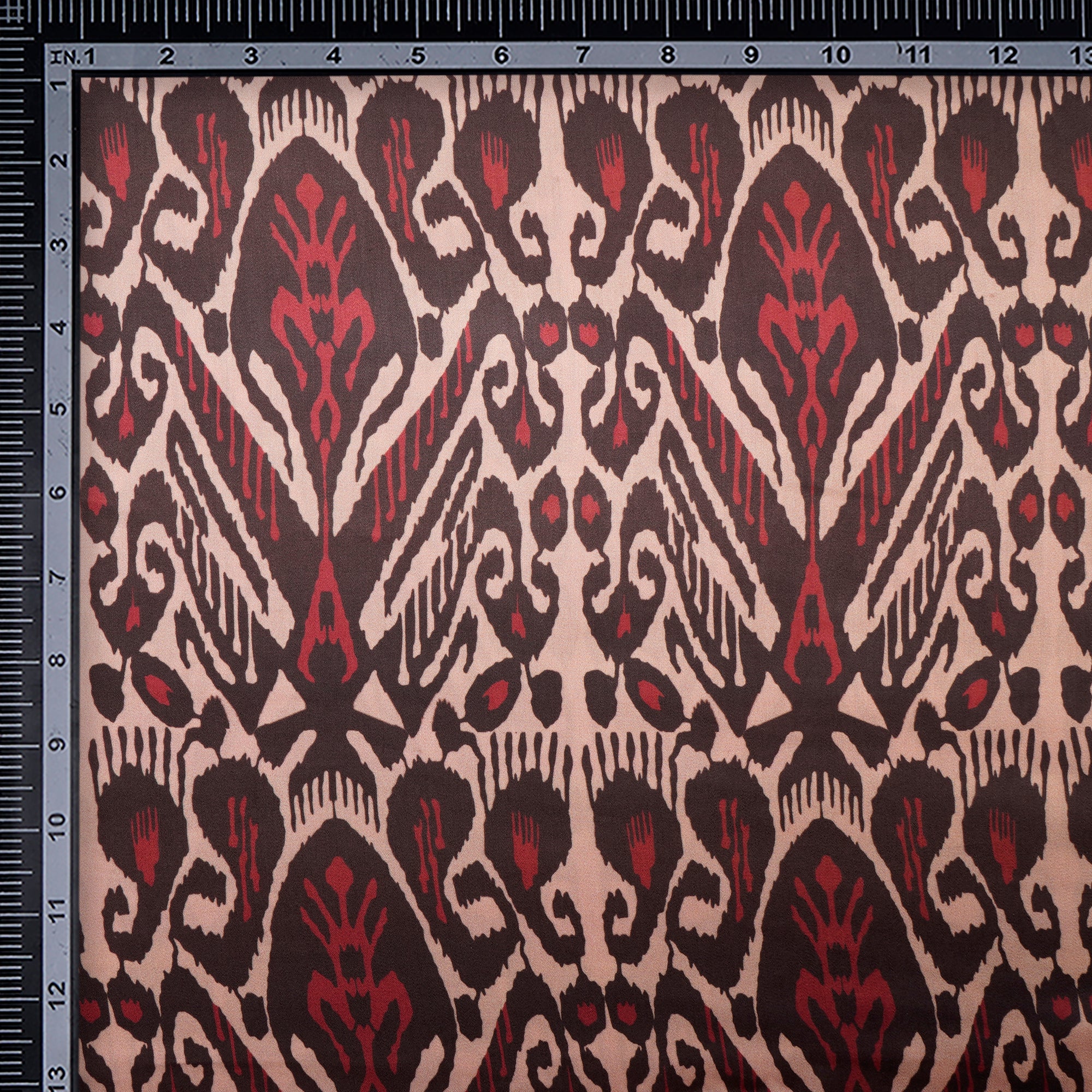 Beige-Red Ikat Pattern Digital Pattern Maple Silk Fabric