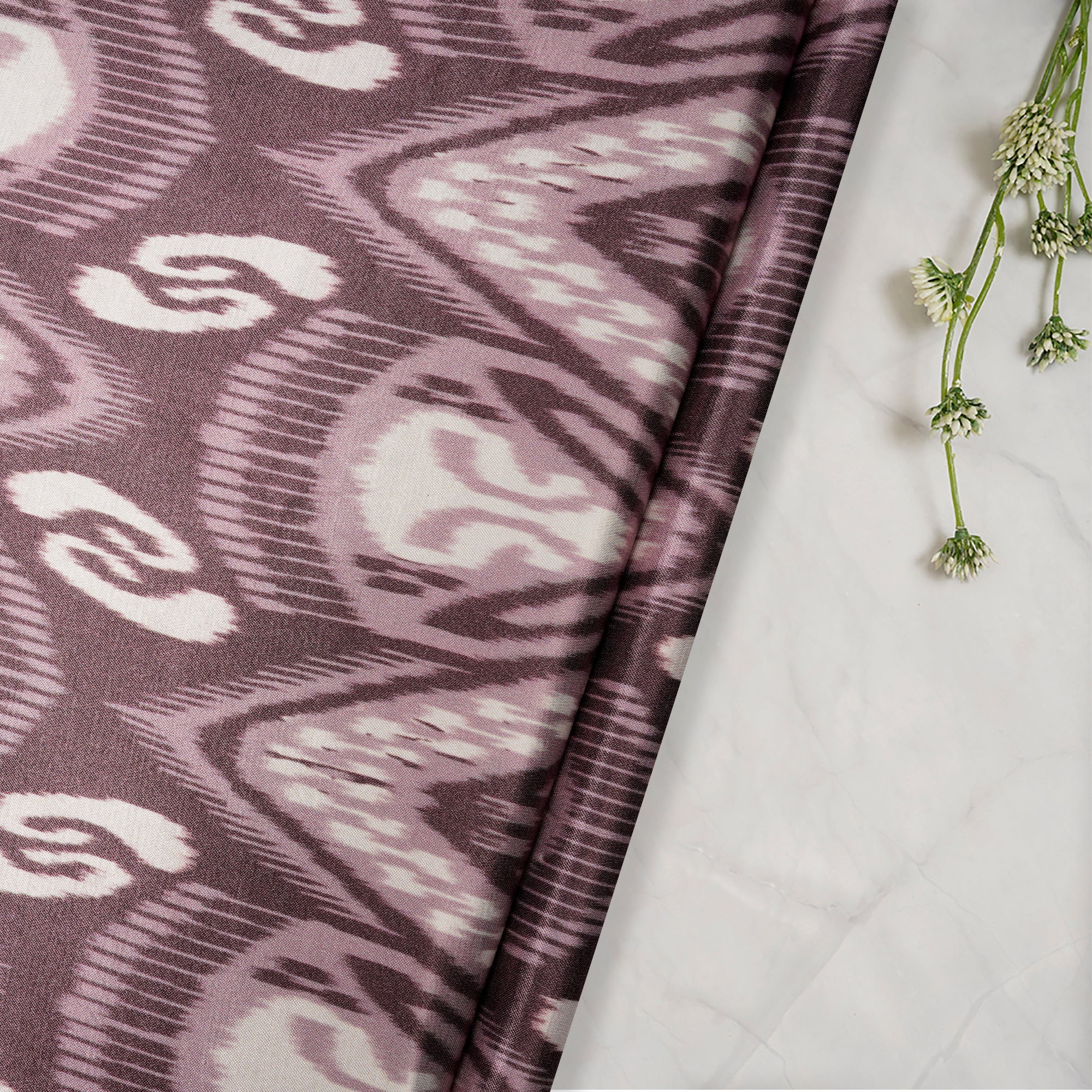 Pastel Purple Ikat Pattern Digital Printed Gajji Silk Fabric