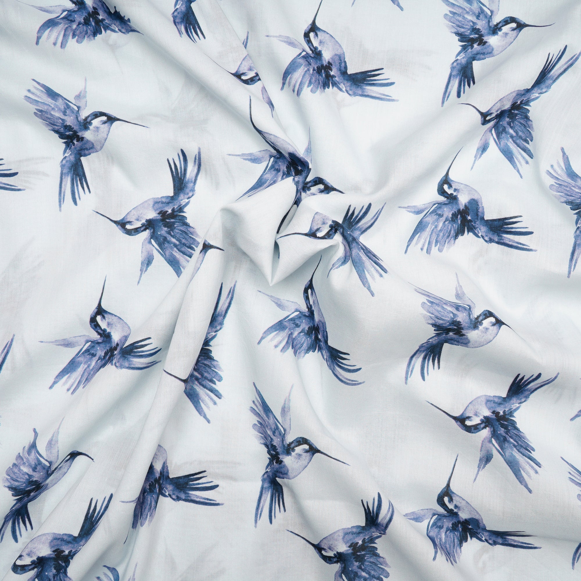 Powder Blue Bird Pattern Digital Printed Lawn Cotton Fabric