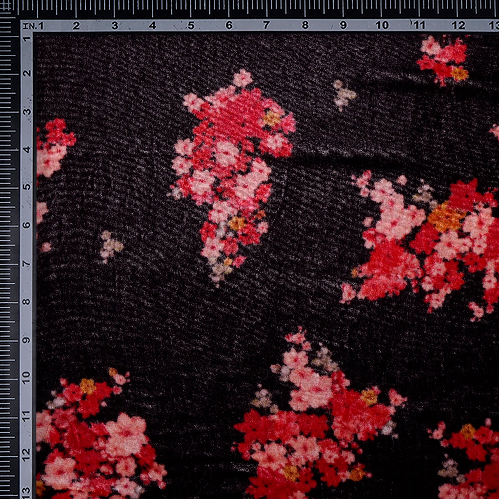 Black-Red All Over Pattern Digital Printed Silk Velvet Fabric