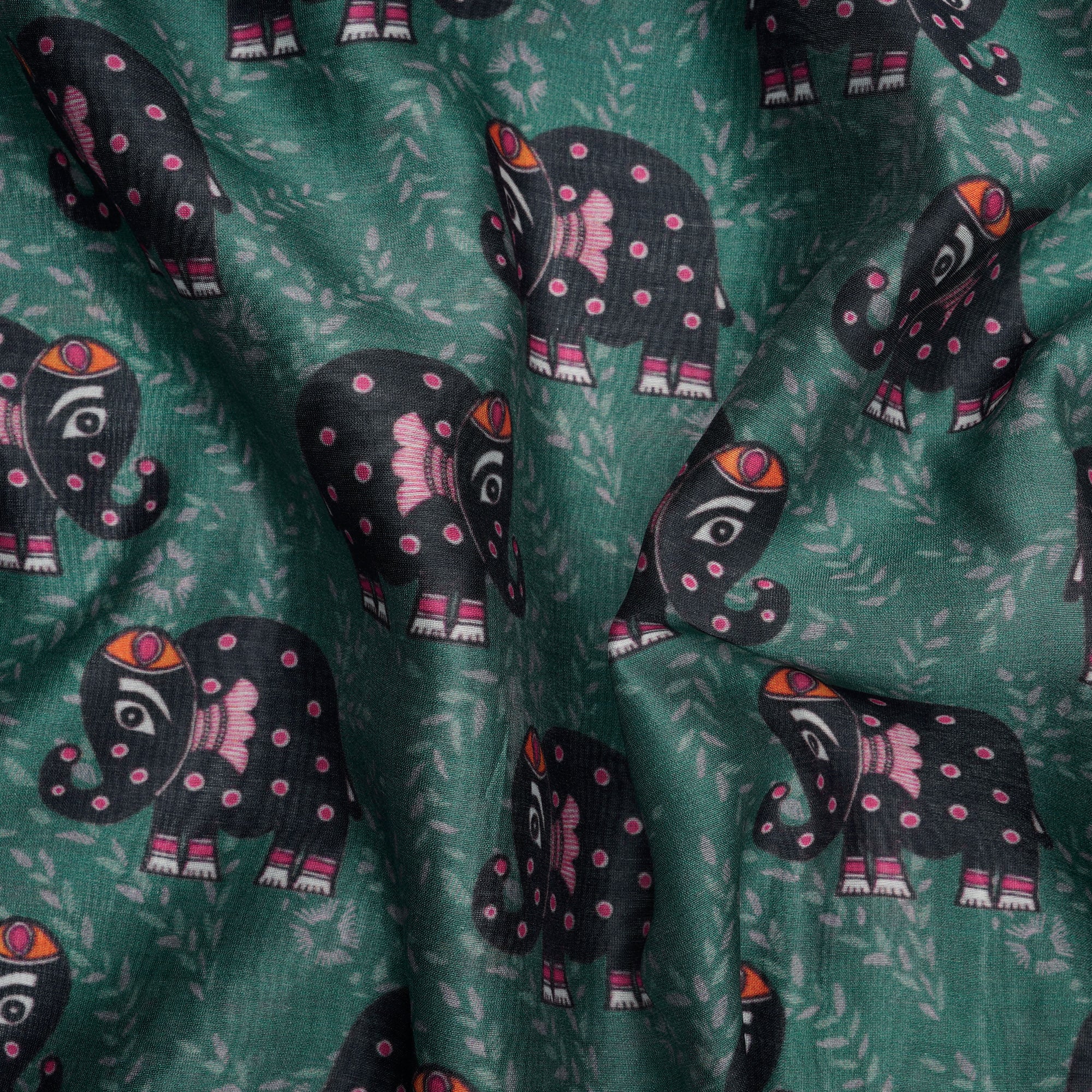 Castleton Green Animal Pattern Digital Printed Chanderi Fabric
