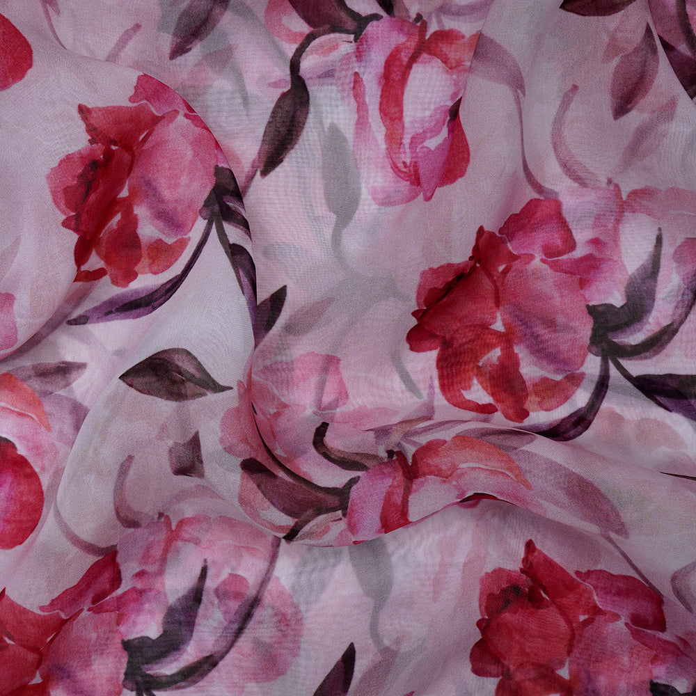 Baby Pink Color Digital Printed Viscose Organza Fabric