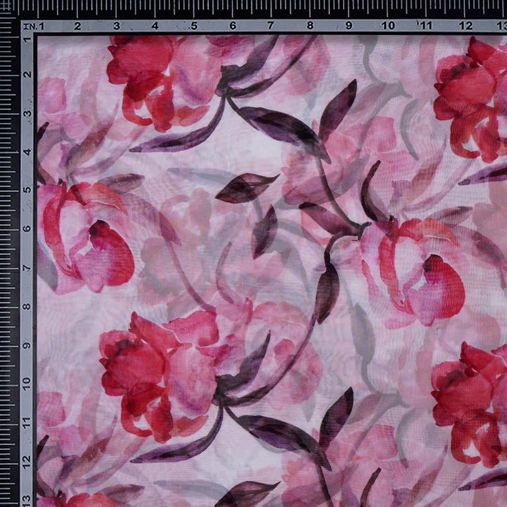Baby Pink Color Digital Printed Viscose Organza Fabric