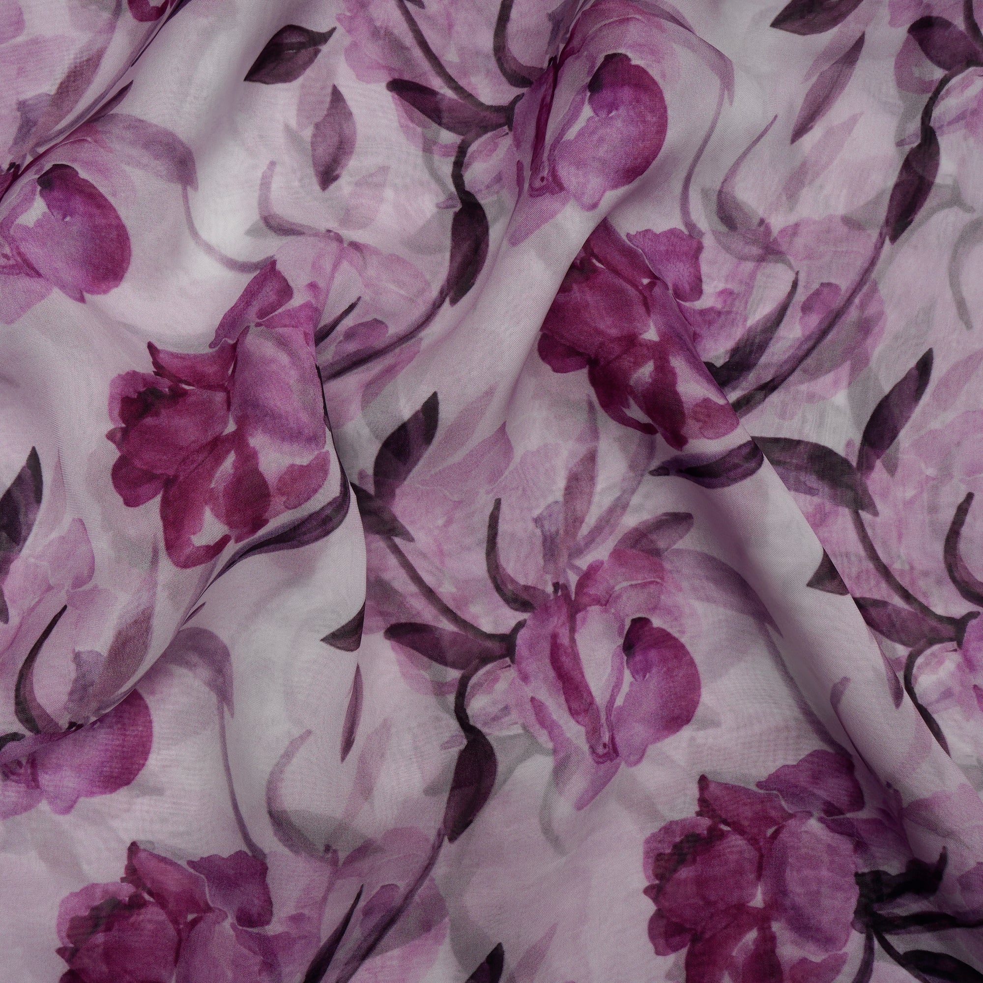 White-Purple Floral Pattern Digital Printed Viscose Organza Fabric