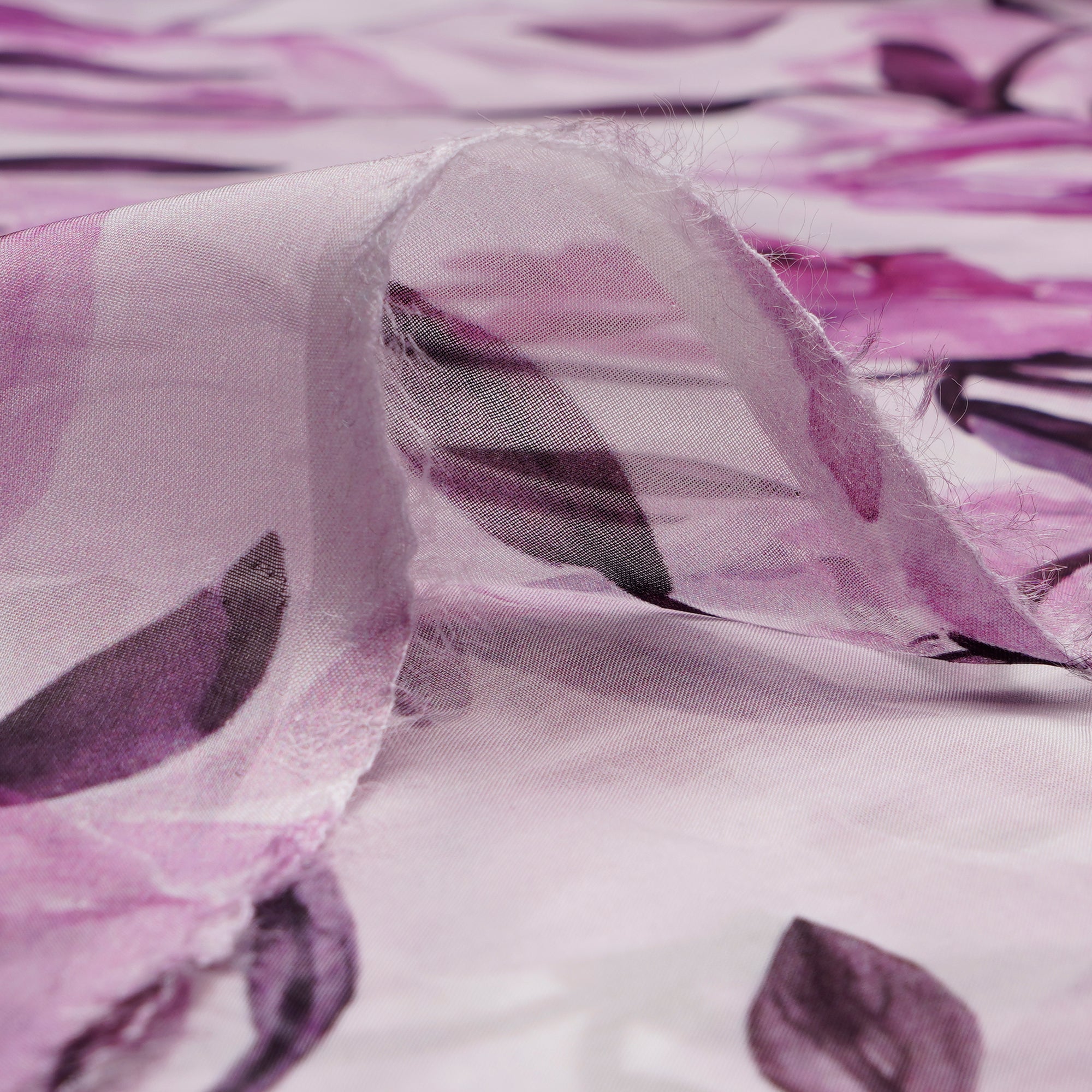 White-Purple Floral Pattern Digital Printed Viscose Organza Fabric