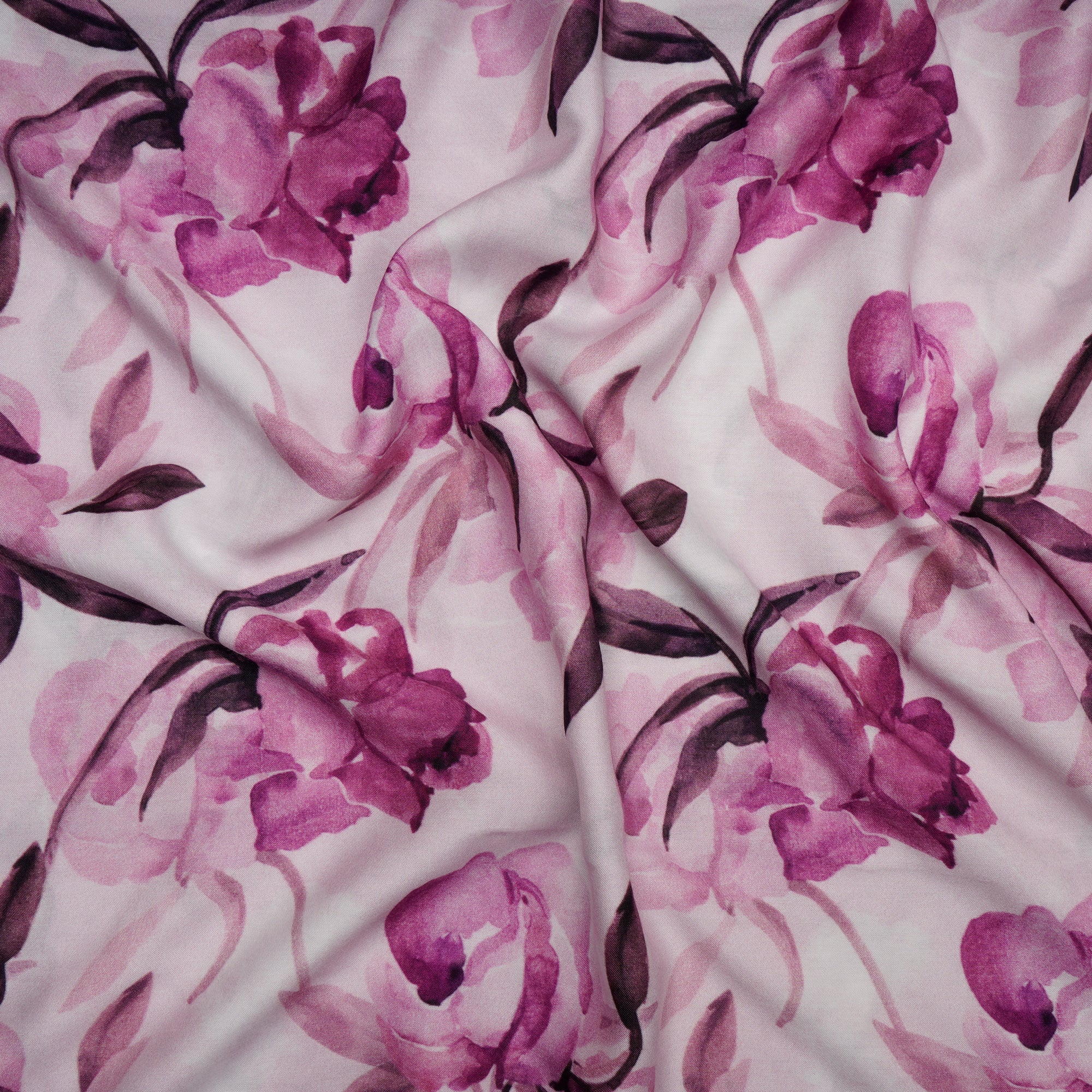 White-Purple Floral Pattern Digital Printed Bemberg Fabric