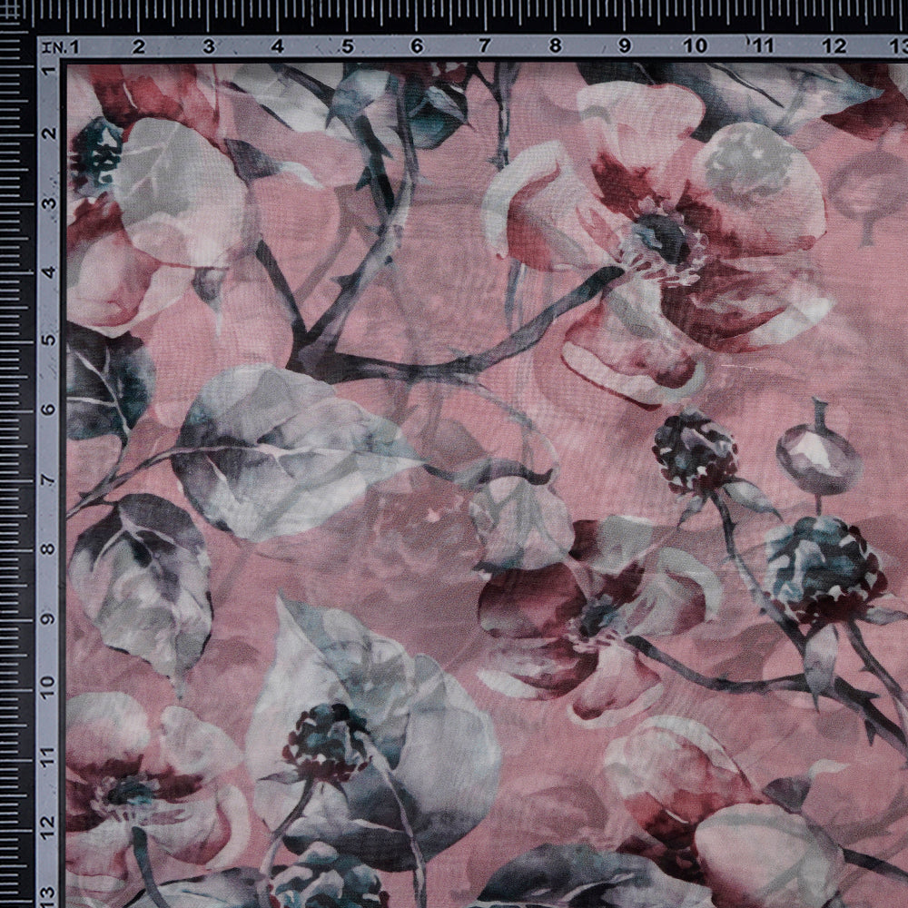 Peach Color Digital Printed Viscose Organza Fabric