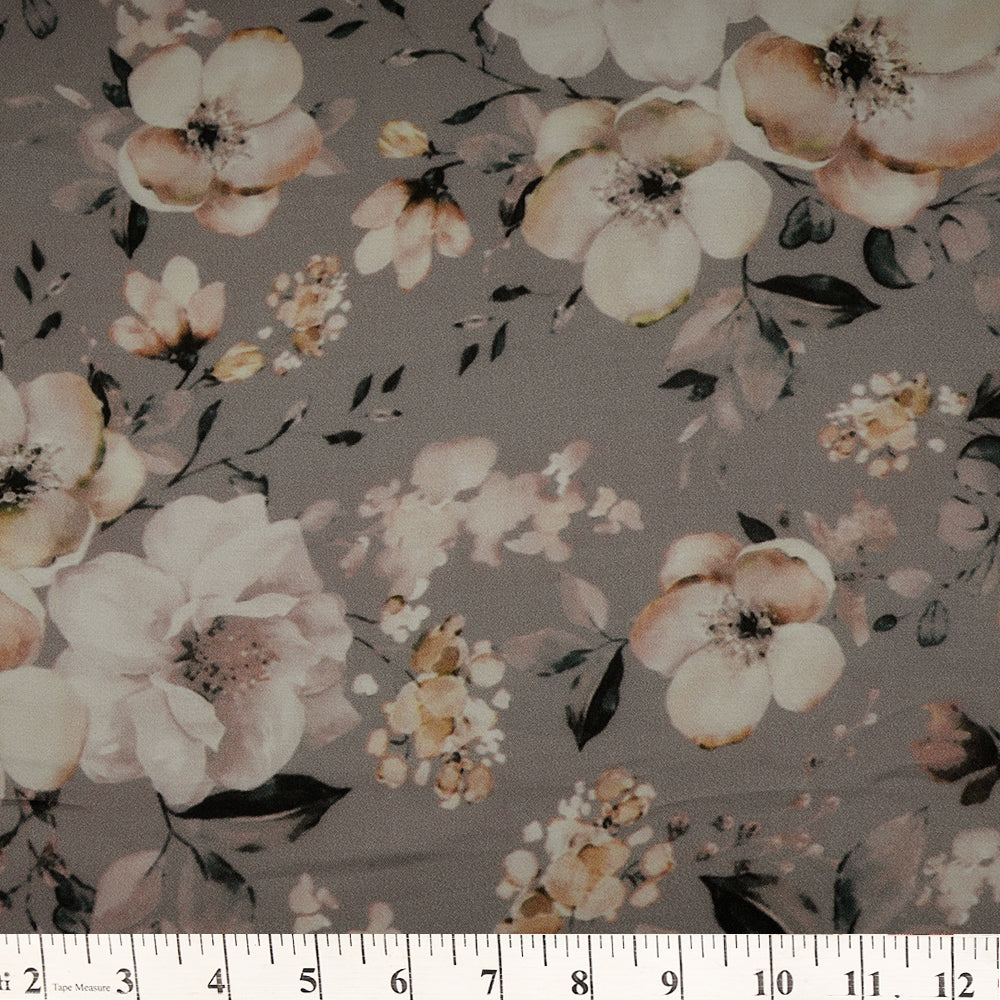 Grey Color Digital Printed Modal Satin Fabric