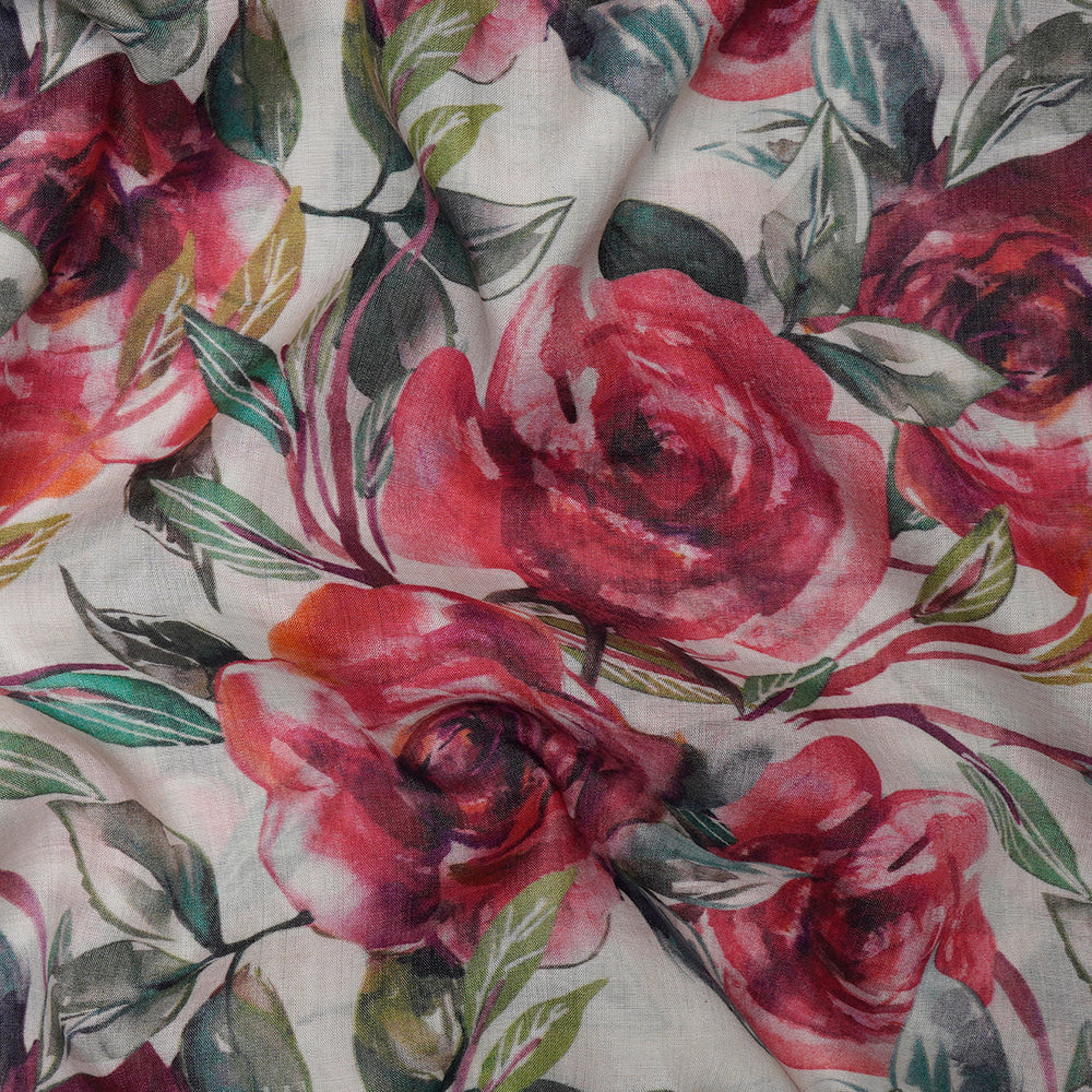 Multi Color Digital Printed Floral Pattern Tussar Chanderi Fabric