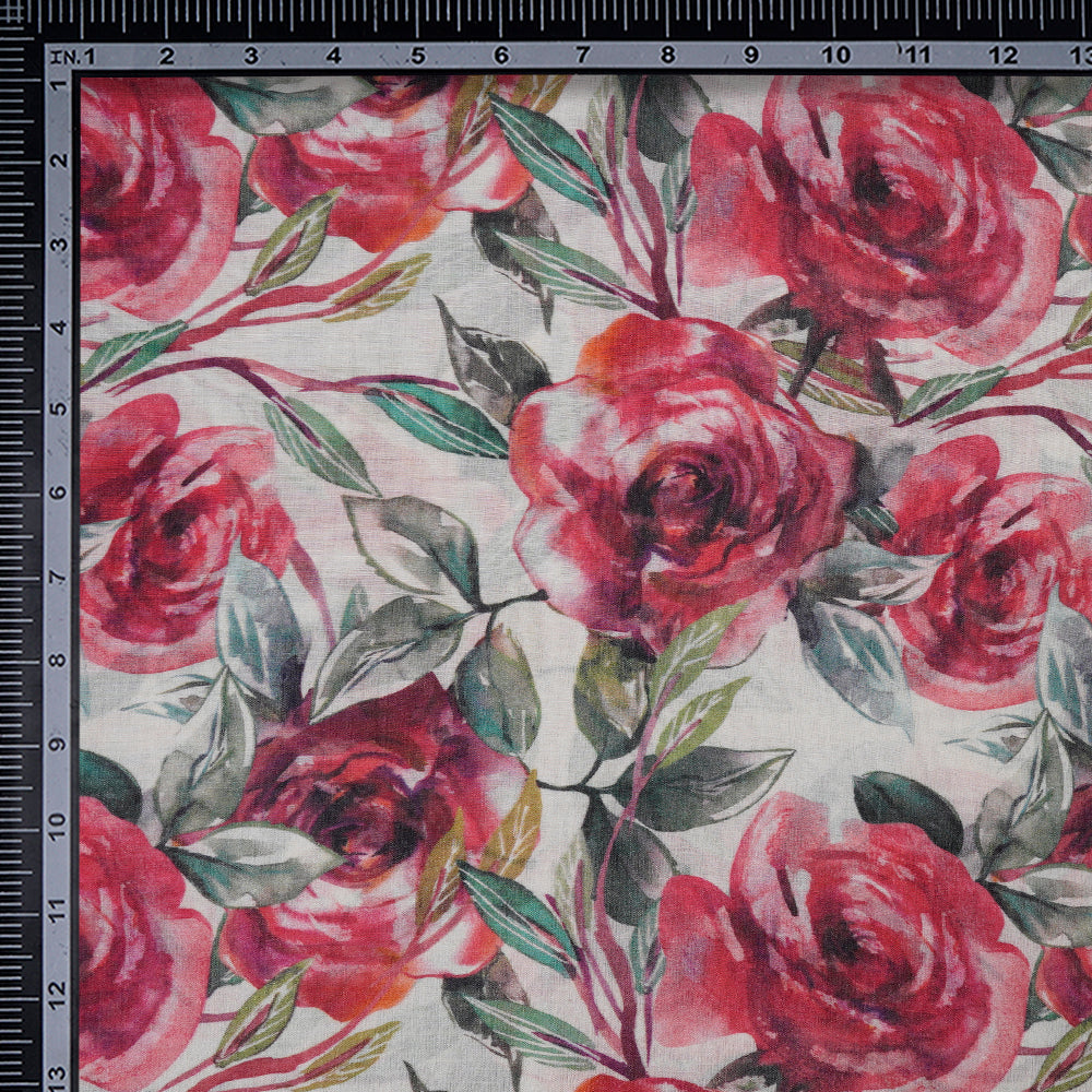Multi Color Digital Printed Floral Pattern Tussar Chanderi Fabric