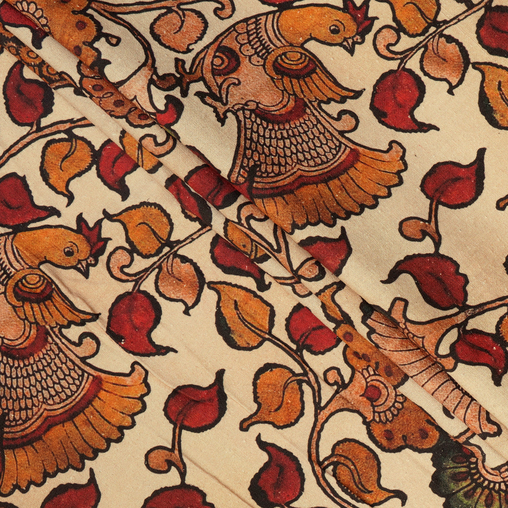 Beige Color Digital Printed Kalamkari Pattern Pure Matka Silk Fabric