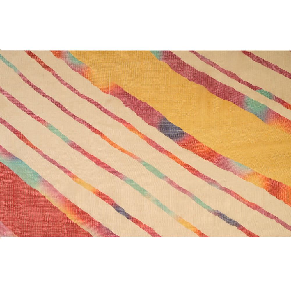 Cream Color Digital Printed Lehariya Pattern Pure Kota Silk Fabric