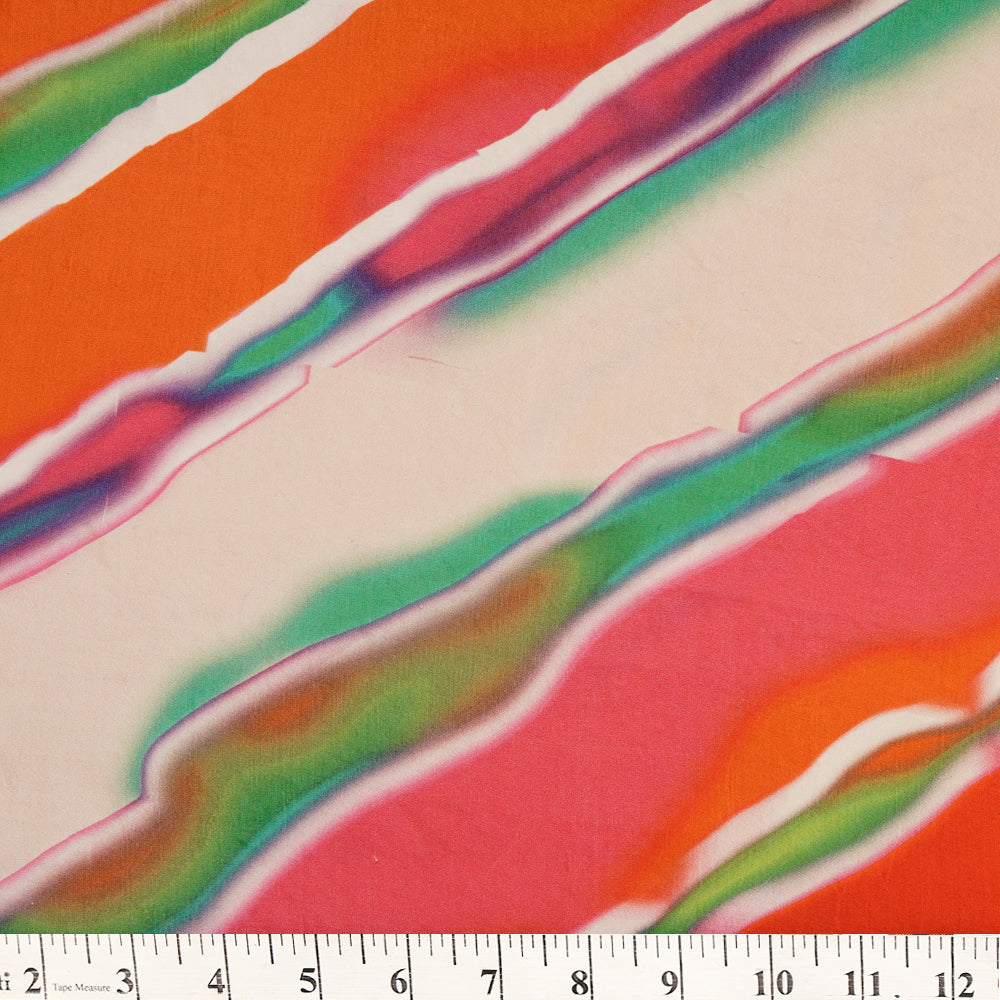 Orange Color Digital Printed Lehariya Pattern Natural Silk Fabric