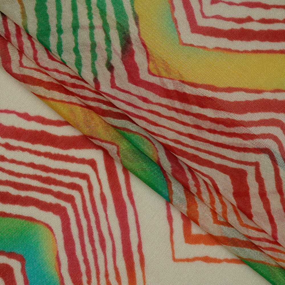 Multi Color Digital Printed Lehariya Pattern Bemberg Chiffon Fabric