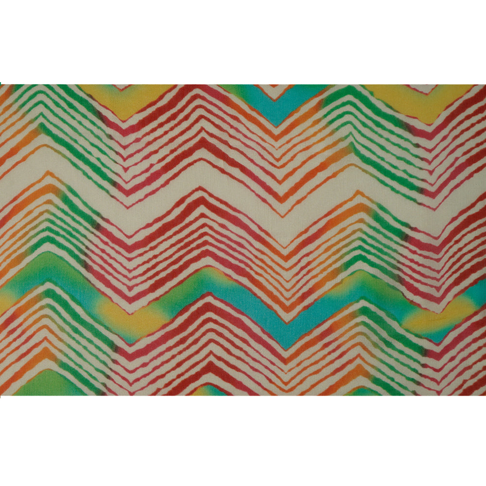 Multi Color Digital Printed Lehariya Pattern Bemberg Chiffon Fabric