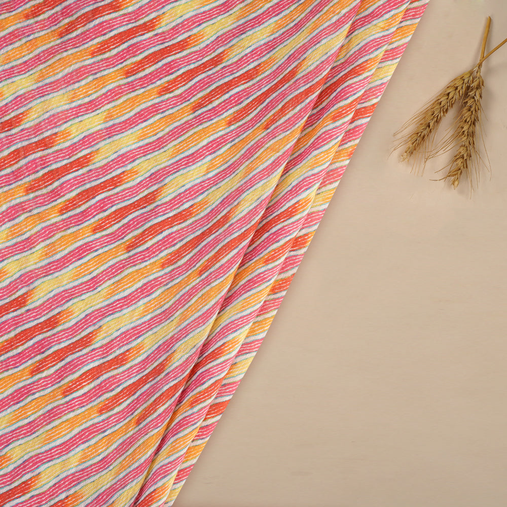 Pink-Yellow Color Digital Printed Lehariya Pattern Fancy Chanderi Fabric