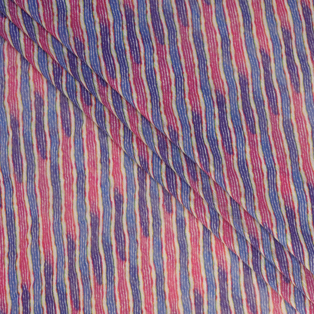 Blue-Pink Color Digital Printed Lehariya Pattern Fancy Chanderi Fabric
