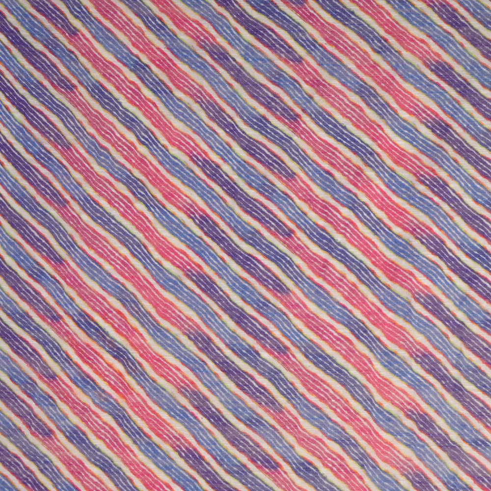 Blue-Pink Color Digital Printed Lehariya Pattern Fancy Chanderi Fabric
