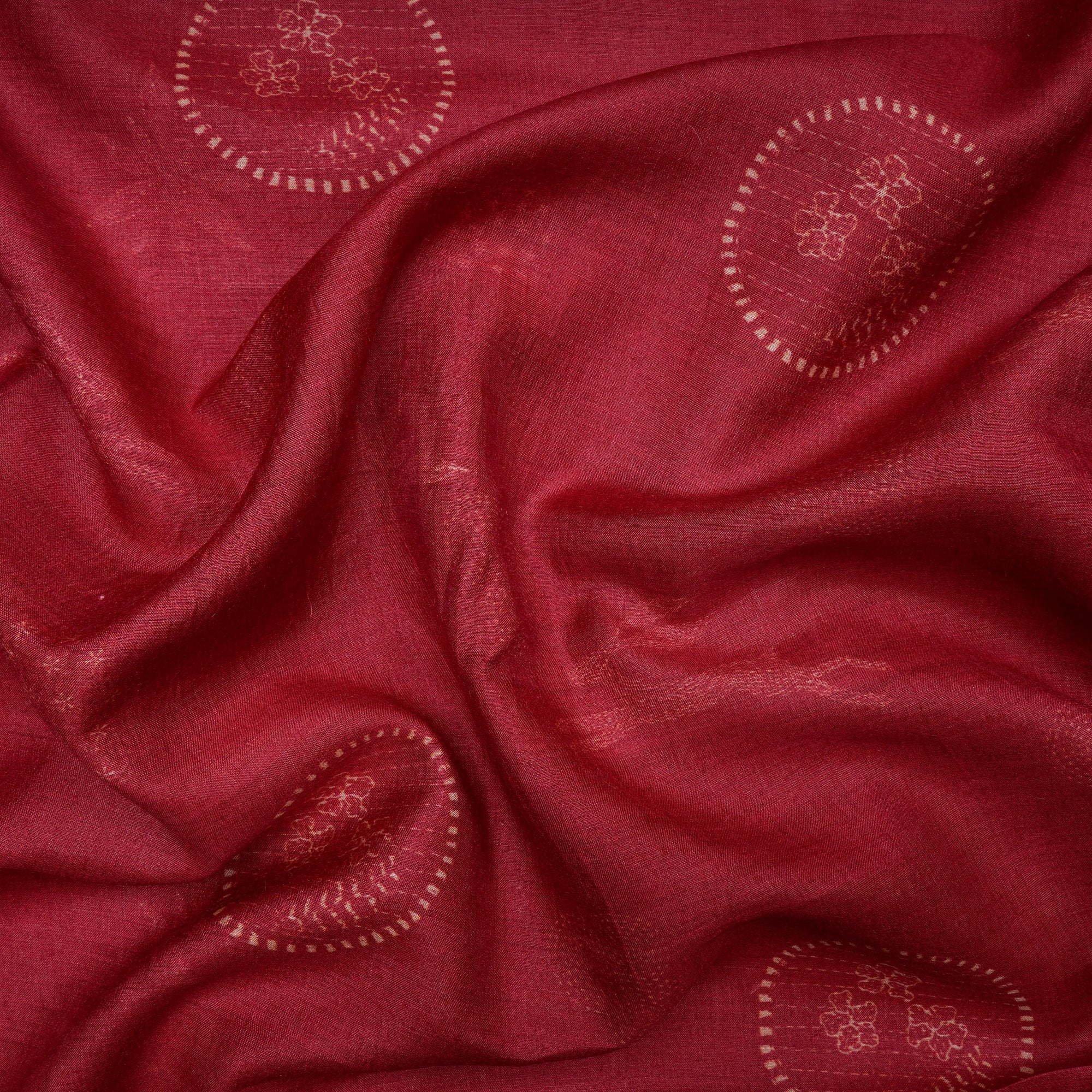 Maroon Animated Pattern Digital Printed Muga Silk Fabric
