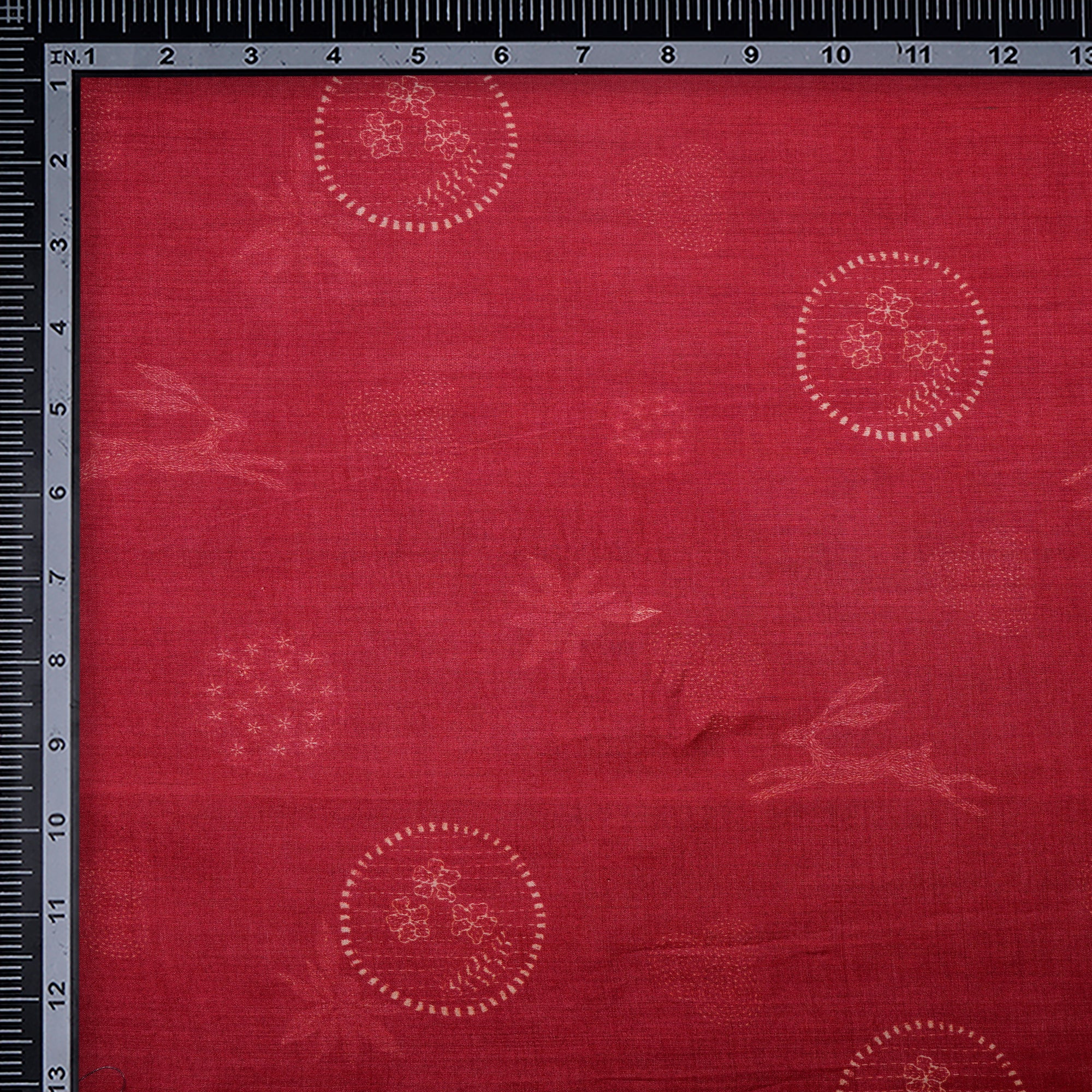 Maroon Animated Pattern Digital Printed Muga Silk Fabric