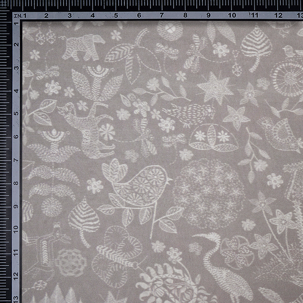 Grey Color Digital Printed Viscose Muslin Fabric