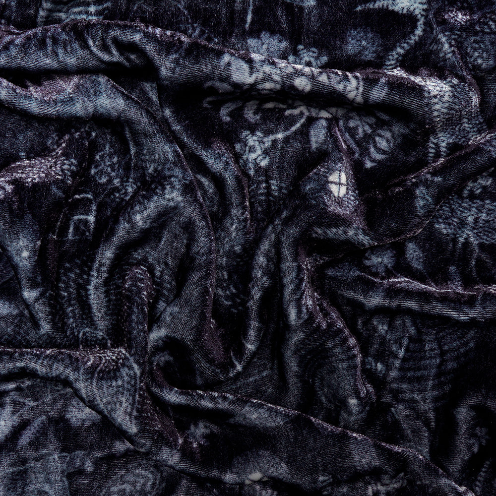 Dark Blue Color Digital Printed Silk Velvet Fabric