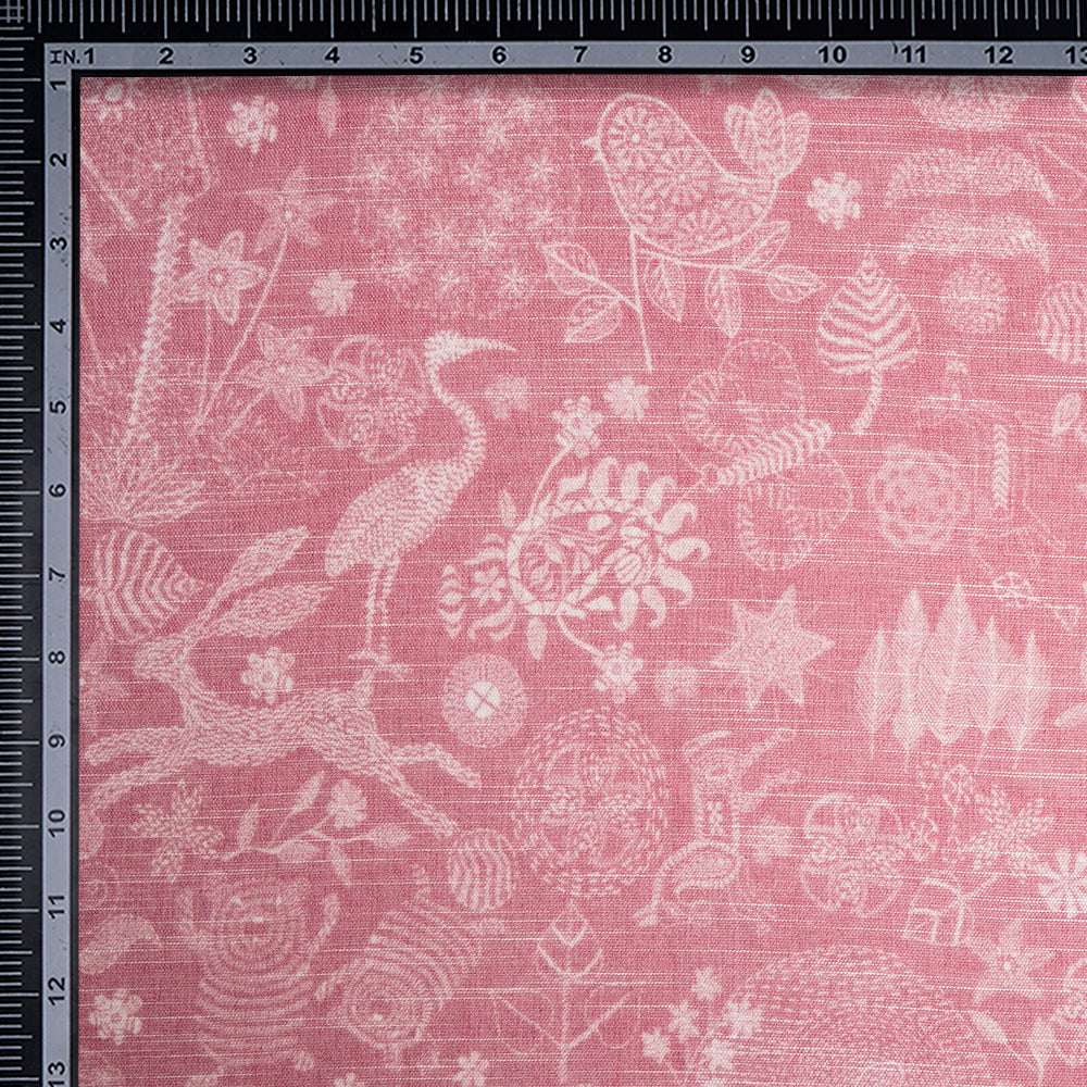 Pink Color Digital Printed Linen Silk Fabric