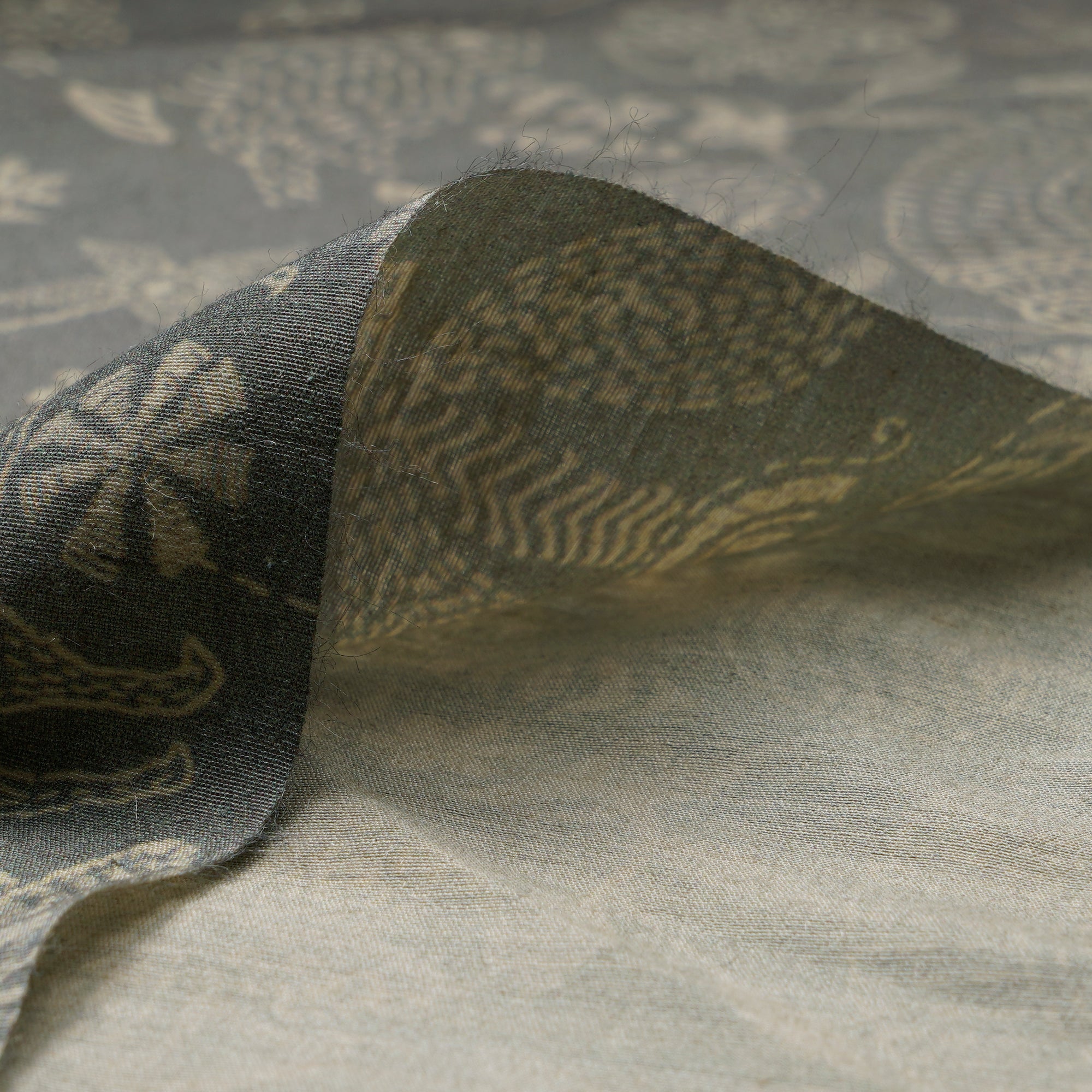Light Asparagus Kantha Pattern Digital Printed Crepe Silk Fabric