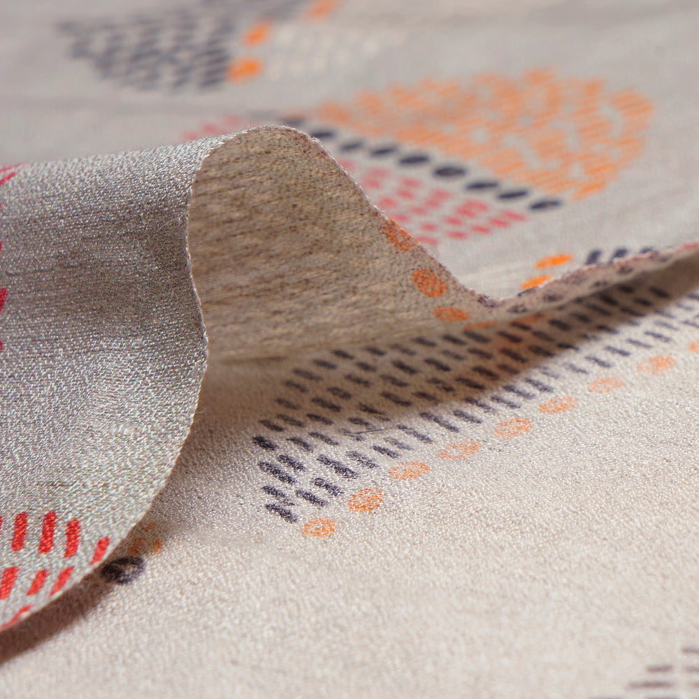 Grey Kantha Pattern Digital Printed linen Silk Jacquard Fabric