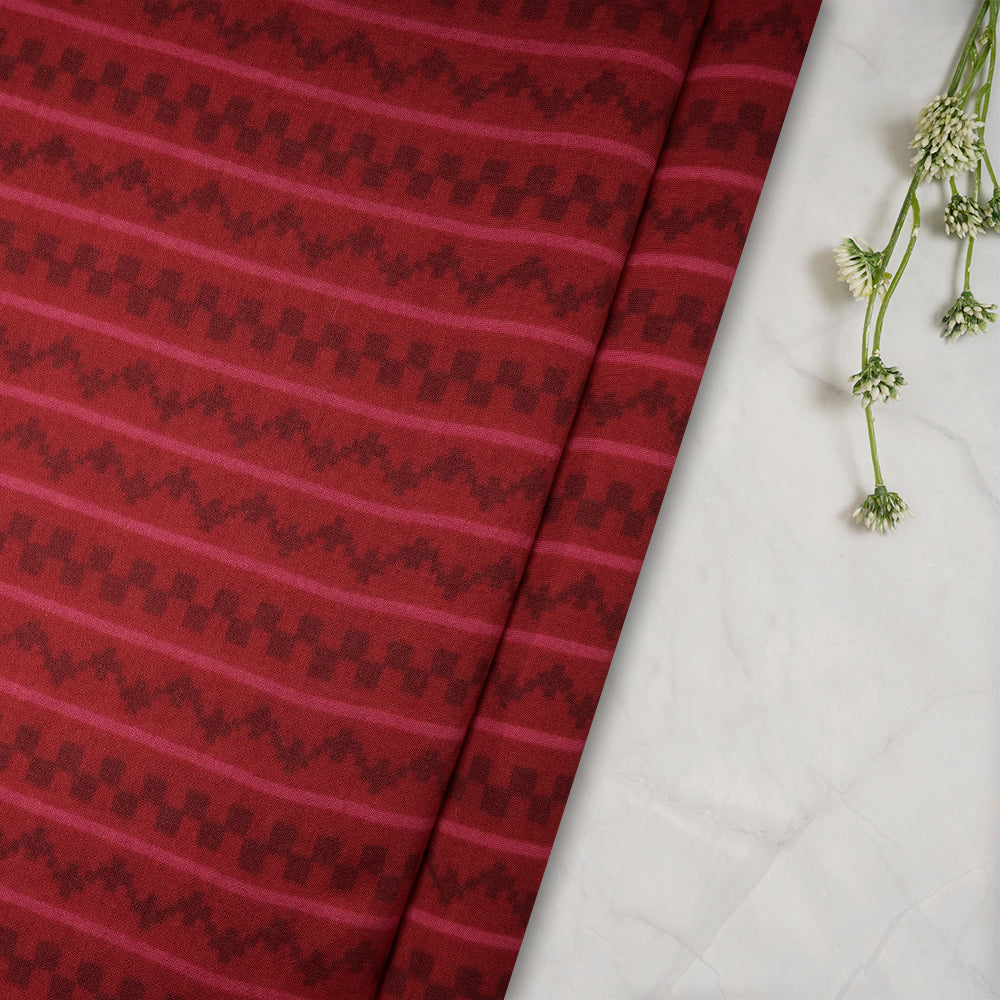 Red Color Digital Printed Pure Chanderi Fabric