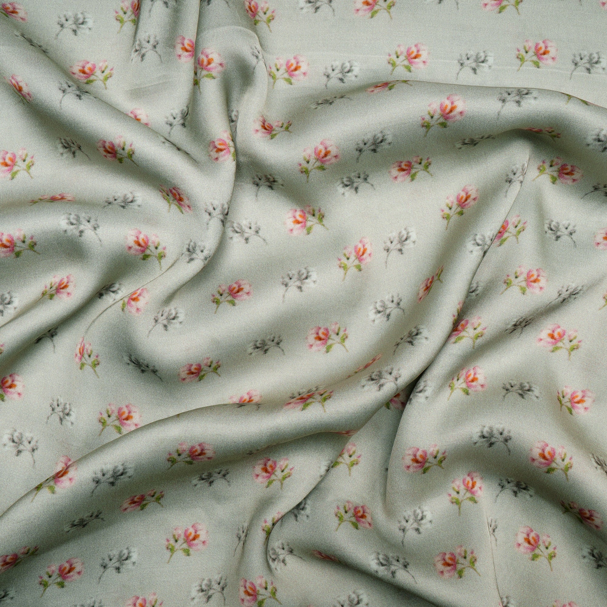 Tea Green Color Digital Printed Modal Satin Fabric