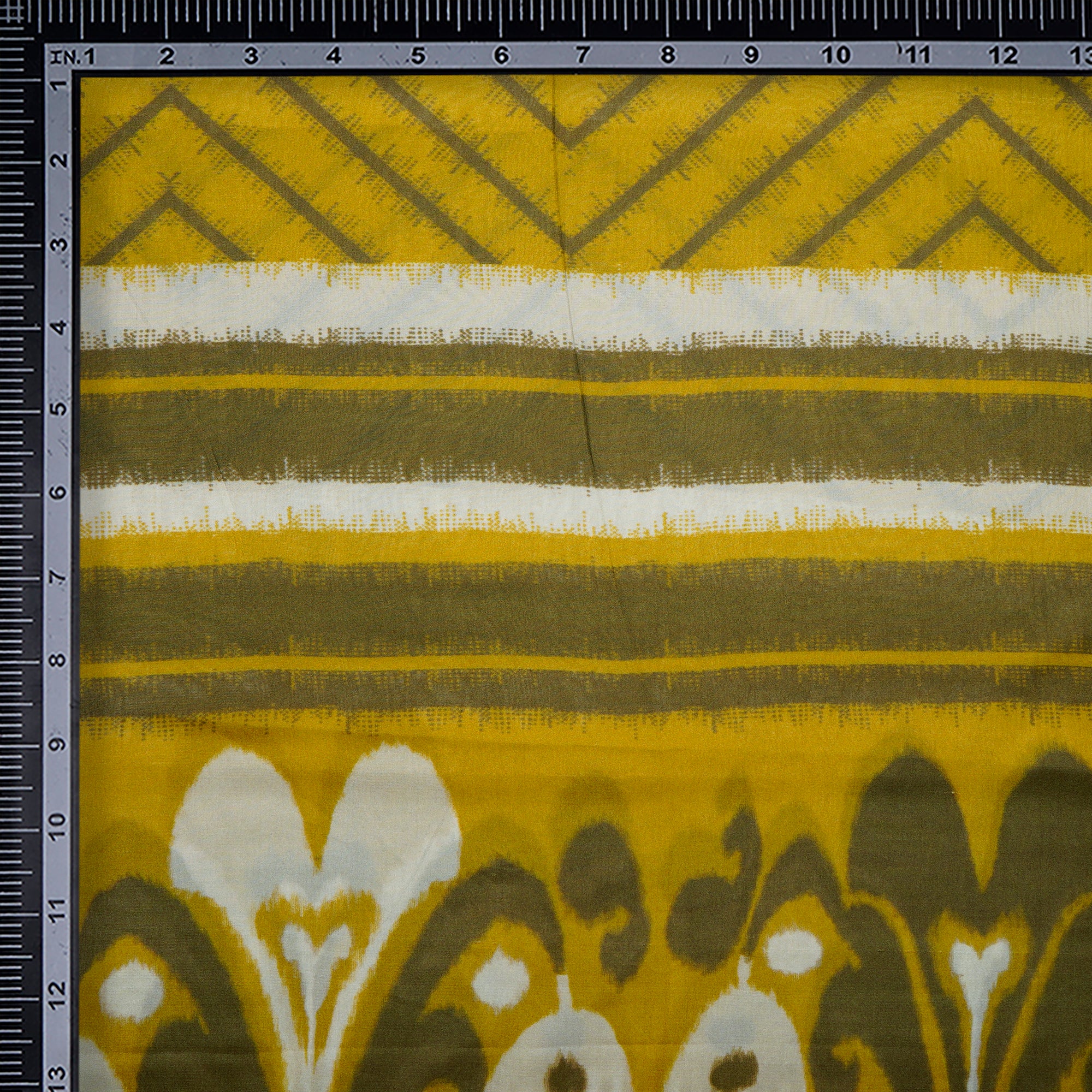 Off White-Yellow Floral Pattern Digital Print Pure Silk Fabric