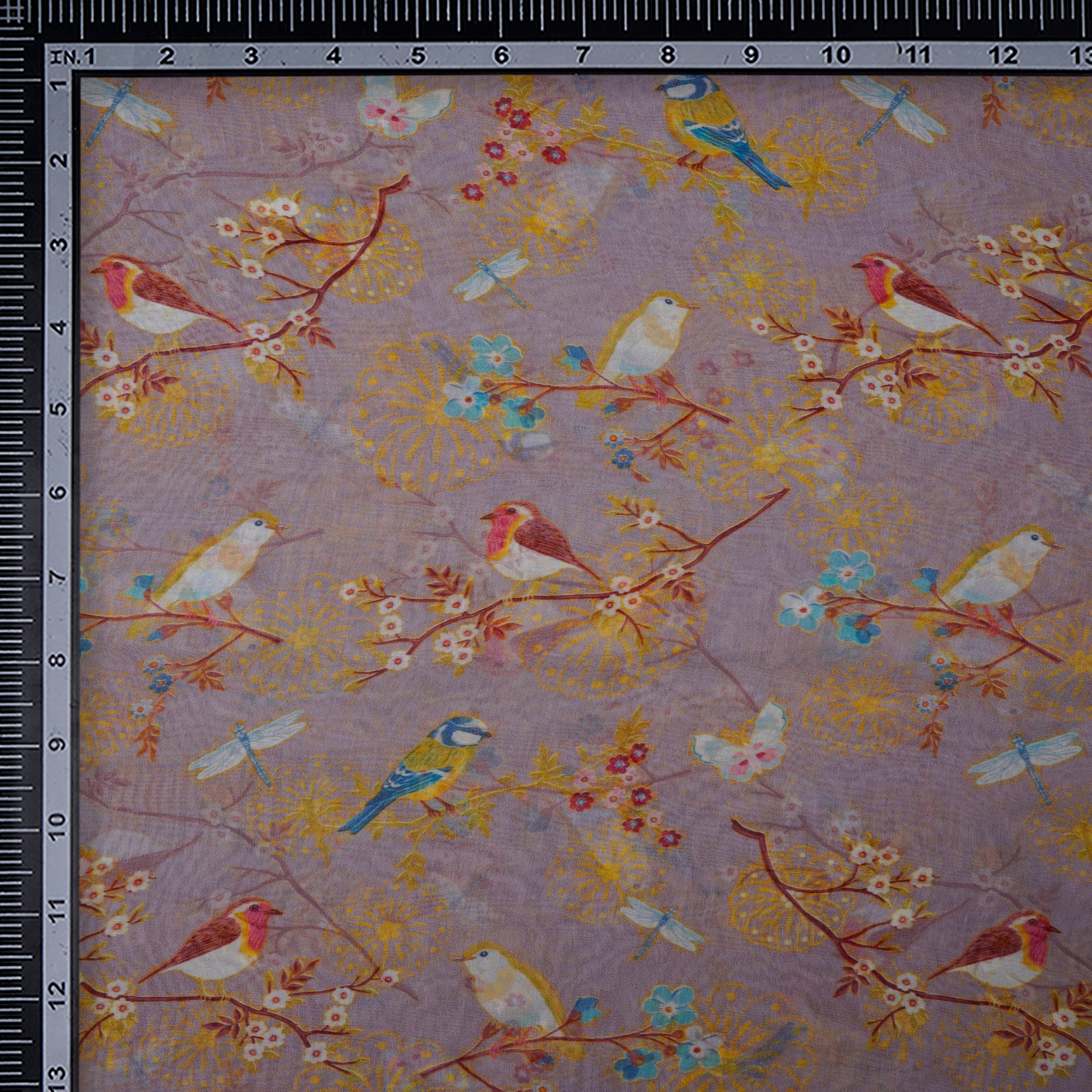 Multi Color Floral Pattern Digital Printed Bemberg Chiffon Fabric