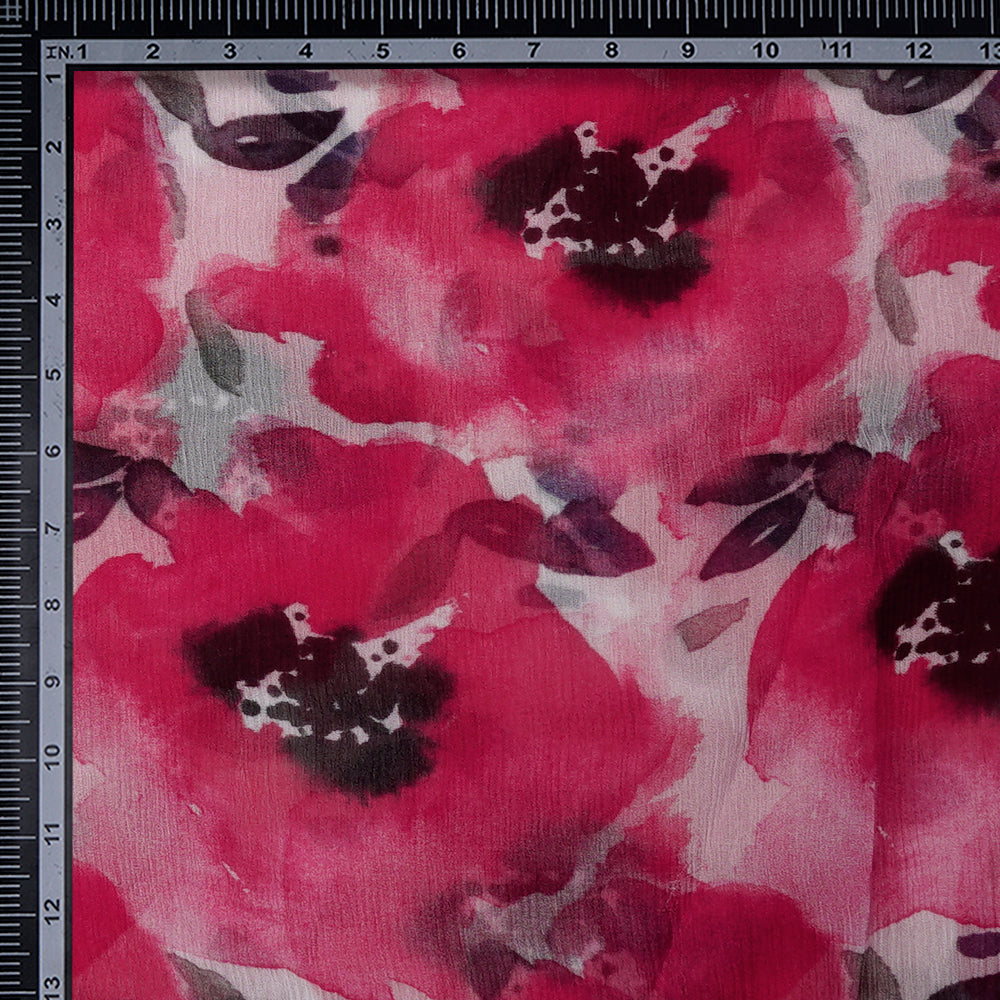 Pink Color Digital Printed Chiffon Silk Fabric