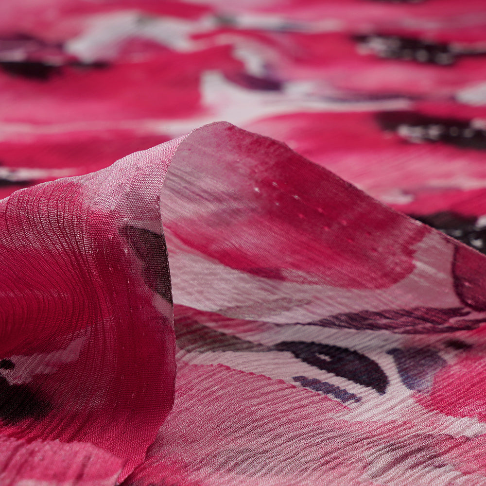 Pink Color Digital Printed Chiffon Silk Fabric